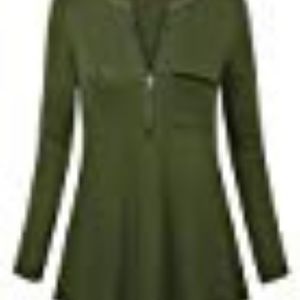 Women's Long Sleeve V Neck Casual Zipper Blo